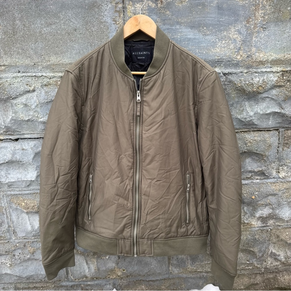 ALLSAINTS Bomber Jacket Olive Green Size M Zip Up Withrow